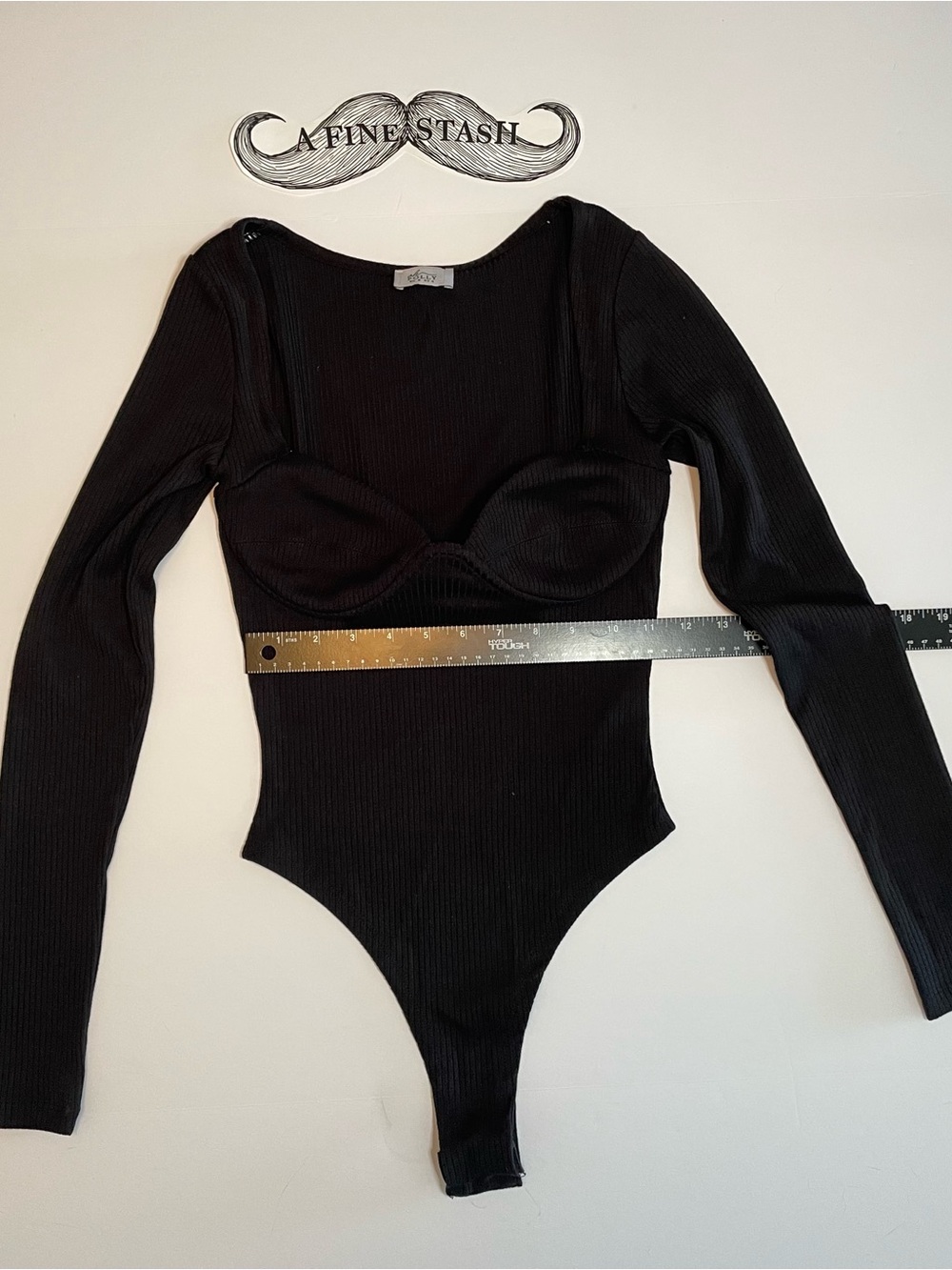 Oh Polly Black Ribbed Knit Long Sleeve Bodysuit Underwire Corset Thong Top Sz 4